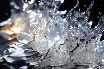 Shards of molten aluminum splash and ter as they are sprayed with water mist in a quenching process. The highspeed closeup image reveals how the liquid metal cools and solidifies rapidly,