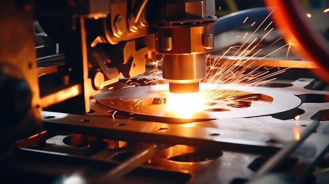 Macro image of a specialized welding machine precisely joining two metal components together, creating the strong and durable frame of a washing machine.