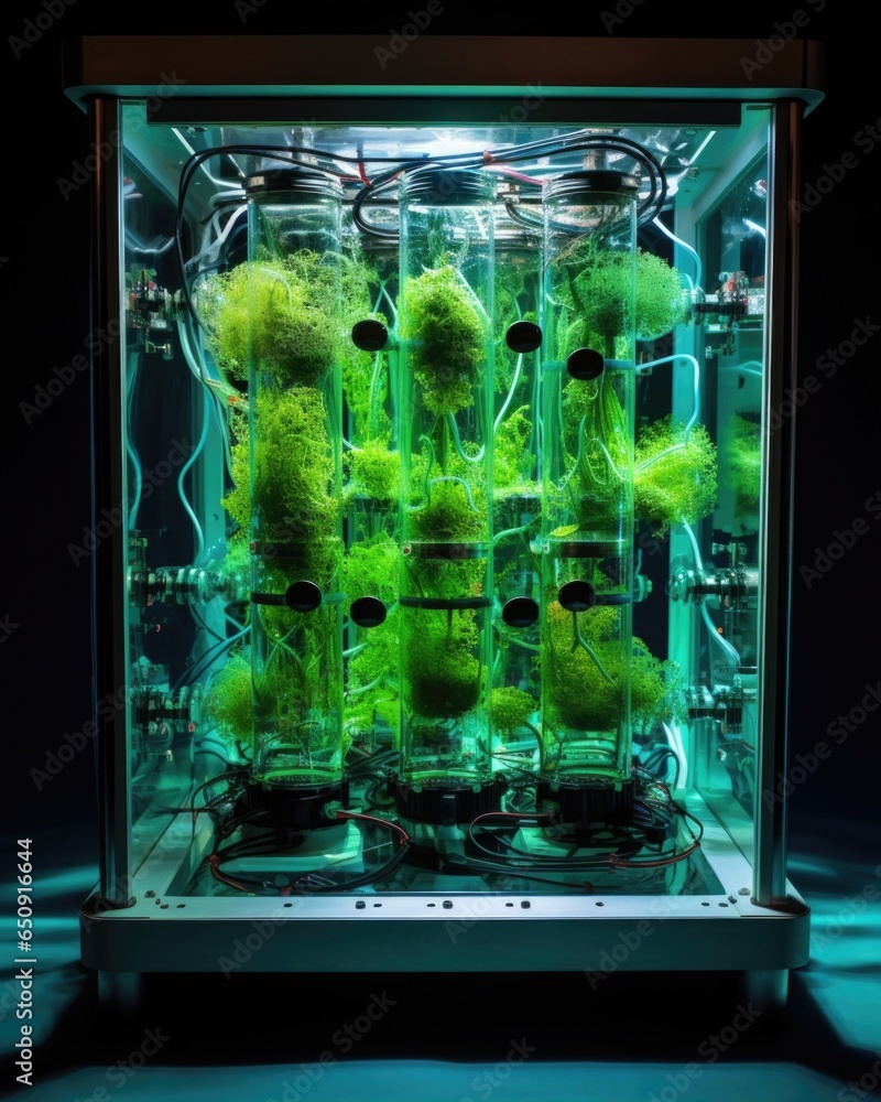 Aufkleber the image showcases the pulsating glow emitted by a photobioreactor system as it provides controlled