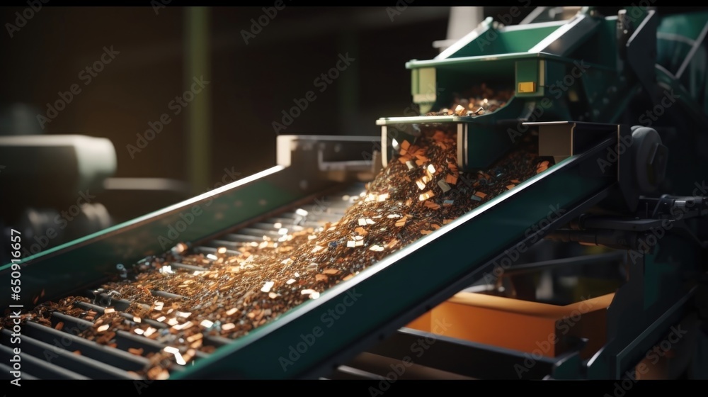 Aufkleber detailed image of a mechanical sorting machine in action, separating different types of waste materi