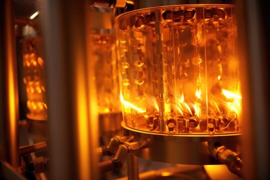 Returning inside, the eleventh image offers a closeup of a biomass gasification reactor. The reactors inner workings are revealed, displaying a combination of intense heat and controlled