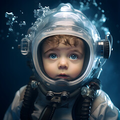 underwater portrait of baby scuba diving