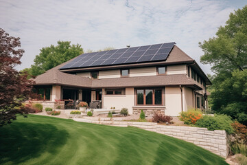Illustration of a modern home with solar panels on roof