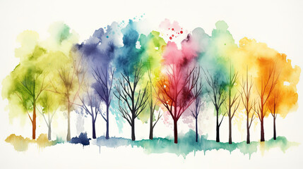 illustration of multicolored trees on a white background