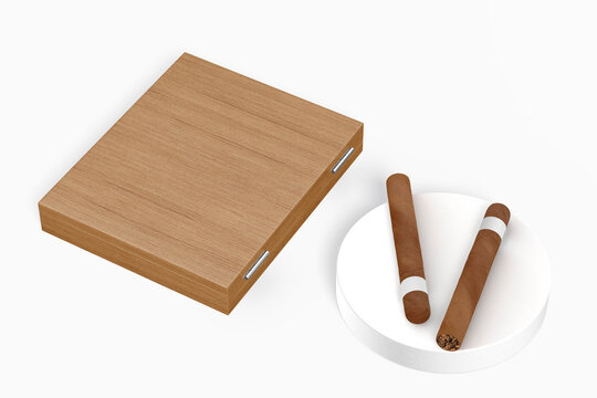 Cigar case 3d rendering. Luxury cigarettes box on a white isolated background. 3D illustration, 3D rendering.