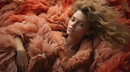 Fototapeta premium a model in fluffy warm clothes