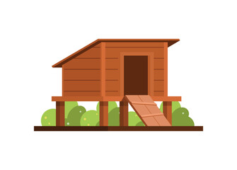 Wooden chicken coop. Simple flat illustration.