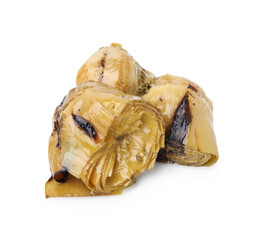Delicious artichokes pickled in olive oil on white background