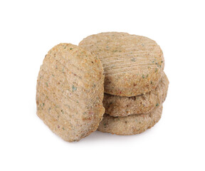 Raw vegan cutlets with breadcrumbs isolated on white