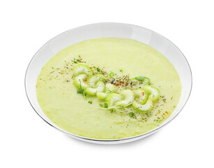 Bowl of delicious celery soup isolated on white