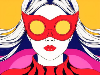 A beautiful superhero girl in a mask in the style of pop art.