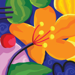 Colorful abstract contemporary floral, flowers and plants vector illustration background design.