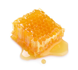Natural honeycomb with tasty honey isolated on white