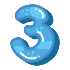 Cute funny number 3 vector illustration, funny cartoon number three font
