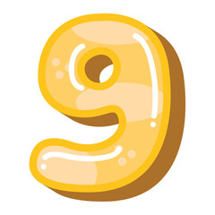 Cute funny number 9 vector illustration, funny cartoon number nine font