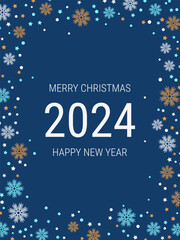 Christmas and New Year 2024 luxury vector background with stars and snowflakes. Design for banner, flyer, invitation card, coupon, voucher