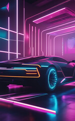 Futuristic wallpaper with a cyberpunk-style flying cars featuring neon lights