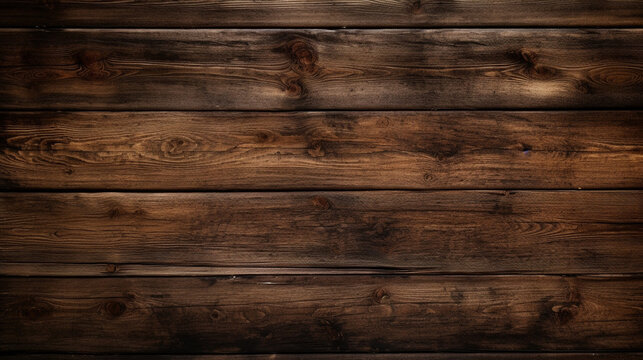 The surface of an old dark wood board with textured notches of a rustic table, floor or wall, for the background of an epic medieval wallpaper