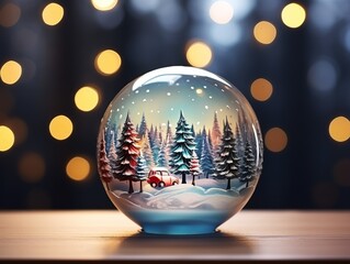 Fototapeta na wymiar Christmas glass ball with tree in it on winter background, Christmas background, Generative Ai