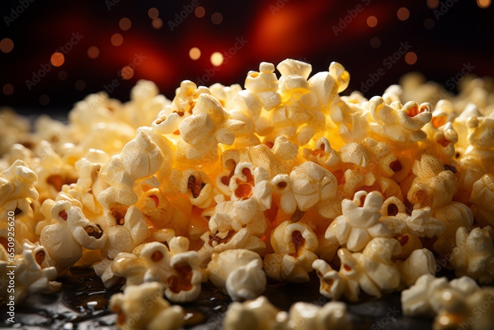 Poster appetizing popcorn. background with selective focus and copy space