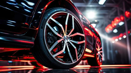 Fotobehang Closeup of beautiful alloy wheels of an expensive supercar. In the sports car sales center © somchai20162516
