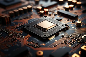 CPU processor or modern chip with selective focus and copy space. Power for machine learning AI concept