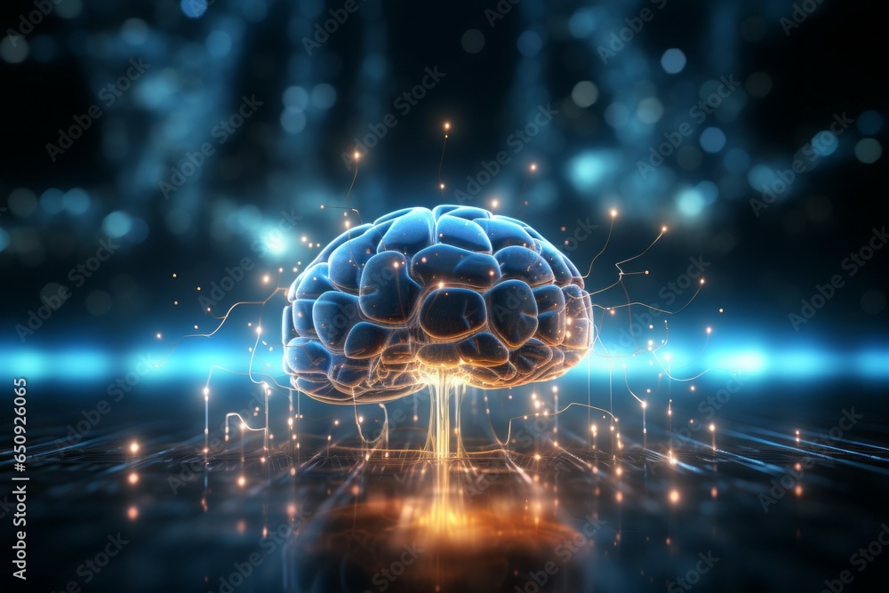 Poster abstract human brain. concept of neurons and insight. background with selective focus and copy space