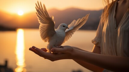 Dove as a symbol of peace. Love and hope concept. Background with selective focus and copy space