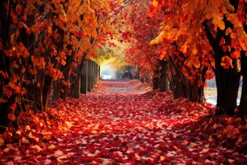 Fototapeta premium beautiful red and yellow leaves on the path