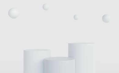 empty white podium.3D display podium on white background.Stand Minimal mockup for presentation.Abstract white background concept.Geometric platform show cosmetic product.Stage showcase.3D rendering