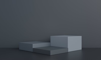 3D podium on grey background.Product display stand on black background.Empty dark podium.Geometric platform show cosmetic product.Stage showcase,Abstract.Minimal mockup 3D render