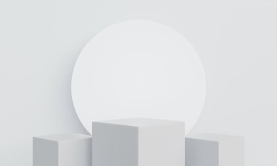 empty white podium.3D display podium on white background.Stand Minimal mockup for presentation.Abstract white background concept.Geometric platform show cosmetic product.Stage showcase.3D render