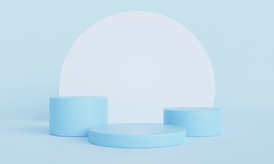 Product display stand on blue background.3D podium on blue background.Geometric platform show cosmetic product.Stage showcase,Abstract.Minimal mockup 3D render