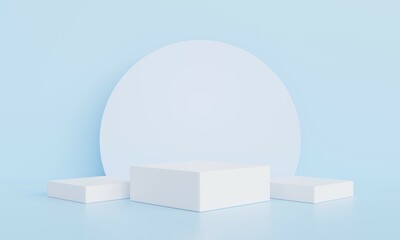 Product display stand on blue background.3D podium on blue background.Geometric platform show cosmetic product.Stage showcase,Abstract.Minimal mockup 3D render