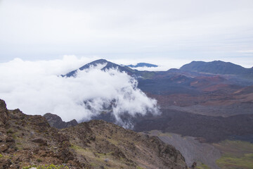 Mountain views and fog at Haleakala National Park, Maui, Hawaii