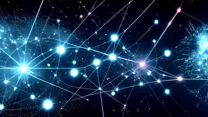 Fototapeta premium Digital cyberspace with particles and Digital data network connections concept.