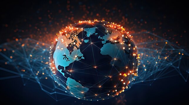 A striking depiction of Earth illuminated by interconnected lines, symbolizing the global reach of modern telecommunications and information networks. Enhanced with Generative AI.