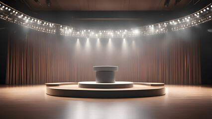 Podium illuminated with spotlights in the auditorium. 3D rendering  - obrazy, fototapety, plakaty