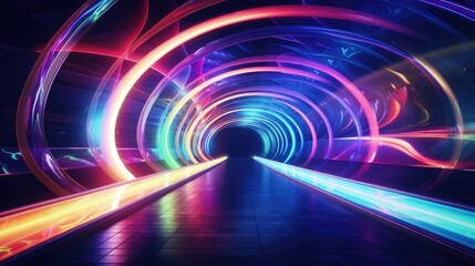 Fototapeta premium 3D rendering, neon ultraviolet square portal, glow lines, tunnel, walkway, purple, arch, laser show.