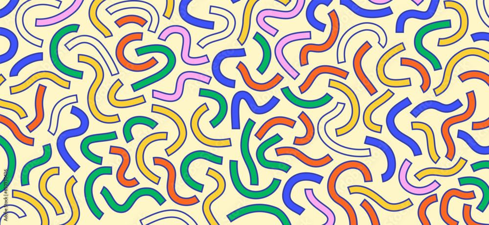 Poster colorful doodle pattern. funny vibrant pattern. colorful curved lines.