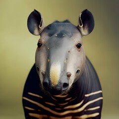 anthropomophic amazonian tapir with pronounced snout looking into camera upright portrait photograph 50mm lens studio lighting kodak film stylize 0  - obrazy, fototapety, plakaty