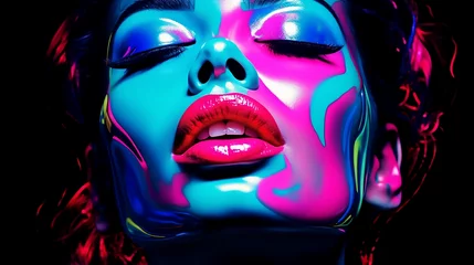 Vibrant Energy: Playful Woman with Neon Makeup. generative AI © Dani