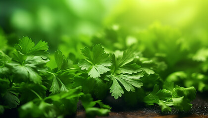 Fototapeta premium Fresh parsley in the garden, created with ai generative technology