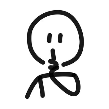Shushing figure, quiet please doodle line art