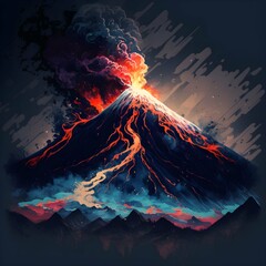 Mt Fuji erupting Csontvary style  - obrazy, fototapety, plakaty