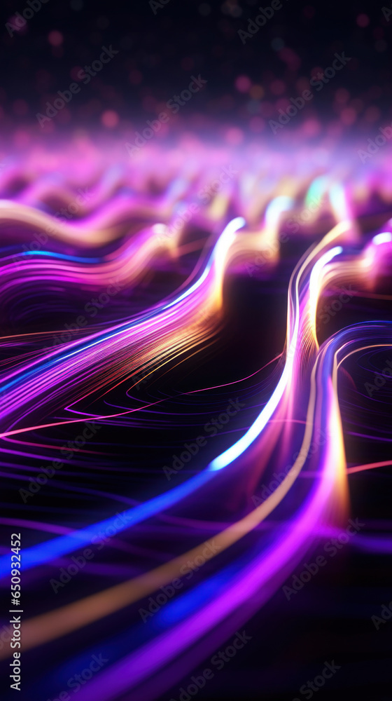 Poster abstract background with colorful glowing neon moving high speed line and wave and bokeh lights hori