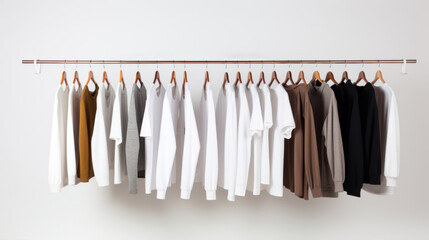 Clothes on hang rail on white background.