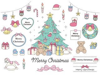 クリスマスのかわいいアイコンとフレームのイラストセット　　/ベクター