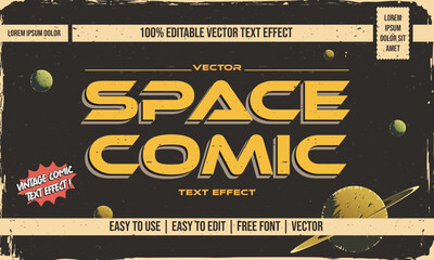 vintage retro dirty worn shabby editable text effect with grunge textured in space comic concept