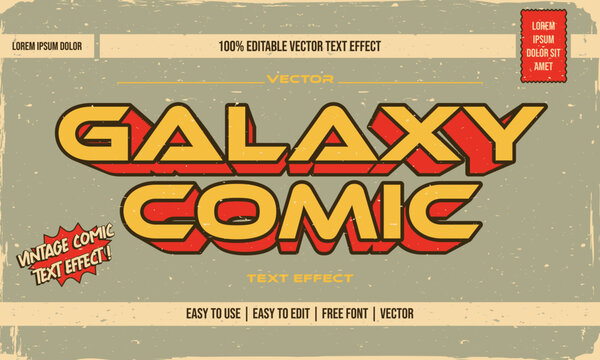 vintage retro dirty worn shabby editable text effect with grunge textured in space comic concept